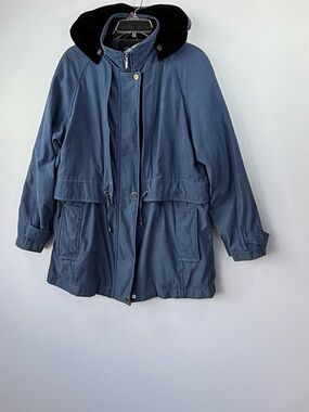 Kids Waterproof Hooded Raincoat in Navy with Contrast Collar